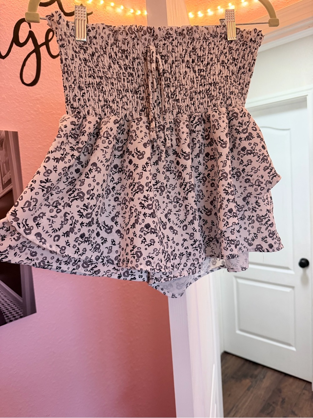 White with black floral skort with wide wasteband